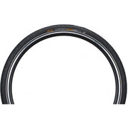 Zwarte Continental Contact Plus City Safetyplus buitenband voor 28-inch stadsfietsen, duurzame en lekbestendige fietsband.