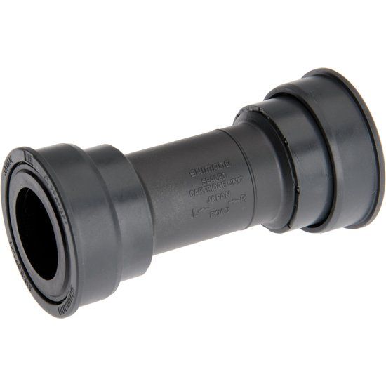 Zwart Shimano Sm-Bb71-41B pressfit trapasset met 86,5 mm as, geschikt voor racefietsen, zichtbaar in de afbeelding.