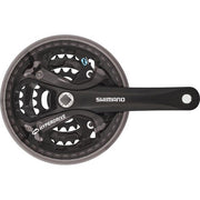 Shimano Acera M361 stadsfiets crankstel met 42/32/22 tanden in zwart, geschikt voor 7/8 versnellingen, zichtbaar op de afbeelding