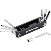 Topeak Essentials fietsaccessoire kit met compacte minipomp en gereedschap voor onderweg, zwart en rood design