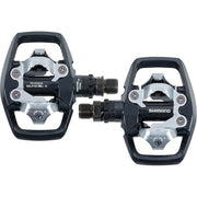 Shimano MTB SPD pedalen PD-ED500 met dubbele zijde en SM-SH56 cleats, geschikt voor mountainbikes, zwart en robuust.