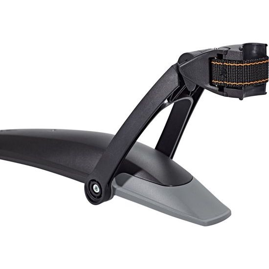 Zwart SKS X-Blade II achterspatbord van PVC met quick-release en diefstalbeveiliging, geschikt voor fietsachtervork.
