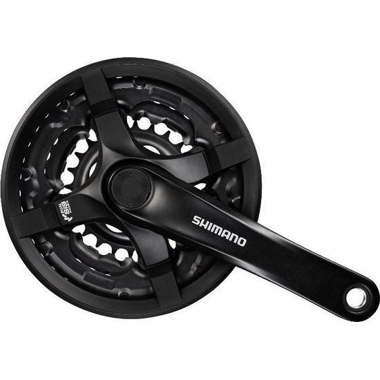 Shimano Tourney Ty501 stadsfiets crankstel 42x34x24T, zwart, 175 mm met vierkante as op afbeelding.