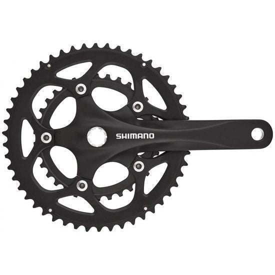 Shimano Sora FC-RS345 racefiets crankstel 50-34T in zwart, 2x9 versnellingen, Octalink ontwerp, zichtbaar op de afbeelding