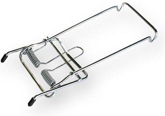 Steco clip-on bagagedrager met veer in zilver, fietsaccessoire voor extra bagageruimte en stabiliteit.