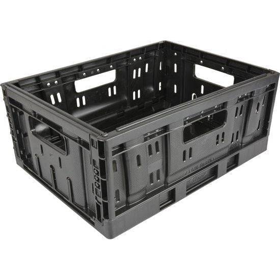 Zwarte Steco fietsmand krat 40x30x17 cm voor stevige en praktische fietsaccessoire, geschikt voor fietsen en boodschappen.