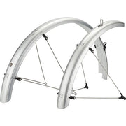 Zilveren SKS Bluemels Basic spatbordenset voor 27,5/29 inch fietsen, beschermt tegen modder en water.