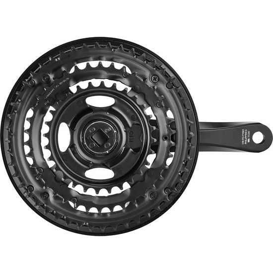 Shimano FC-TY501 trekking crankstel met 48-38-28 tanden, kettingbeschermer, geschikt voor 6/7/8-speed fietsen.