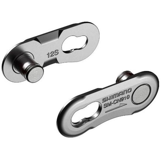 Zwarte Shimano SM-CN9100 12-speed kettingschakel met quicklink, geschikt voor snelle montage en betrouwbare shifting.