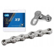 Zwarte KMC 9-speed ketting met 114 schakels, nikkel-geverfd, geschikt voor fietsen met 1/2" x 11/128" aandrijving