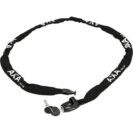Zwart AXA kettingslot met sleutel, Rigid RCK 120/3,5, voor extra beveiliging van fietsen of scooters.