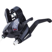 Shimano Tourney ST-E41 3-speed shifters met linker remhendel in zwart voor fietsbesturing.
