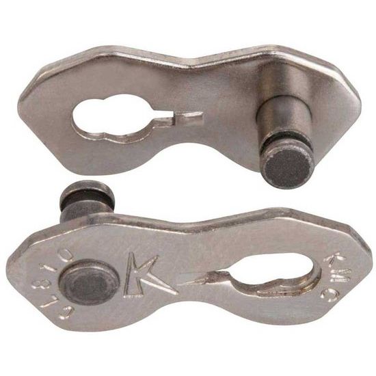 KMC K1 smalle 1/2" x 3/32" vernikte zilveren ketting voor single speed fietsen, 100 schakels, close-up op 550x430 afbeelding
