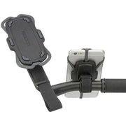 Zwarte KLICKfix Phonepad Loop fiets telefoonhouder met klittenband, geschikt voor veilig vastzetten van je smartphone tijdens het fietsen.