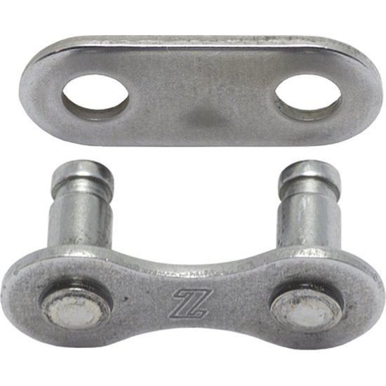 Twee zilveren KMC Snap-On kettingschakels 1/2X1/8" voor fietskettingen, breed EPT, zichtbaar op afbeelding.