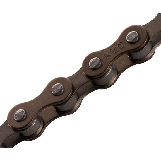 Bruine KMC S1 Wide ketting voor single speed fiets, 112 schakels, 1/2" x 1/8" breed, zichtbaar op de afbeelding