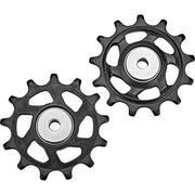 Shimano XTR derailleurwieltjes RD-M9100 / RD-M9120 in zwart, close-up van de lichte en duurzame wieltjes voor racefietsen