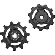 Shimano XTR RD-M9100/RD-M9150 derailleurwieltjes in zwart, geschikt voor hoogwaardige mountainbike versnellingen.