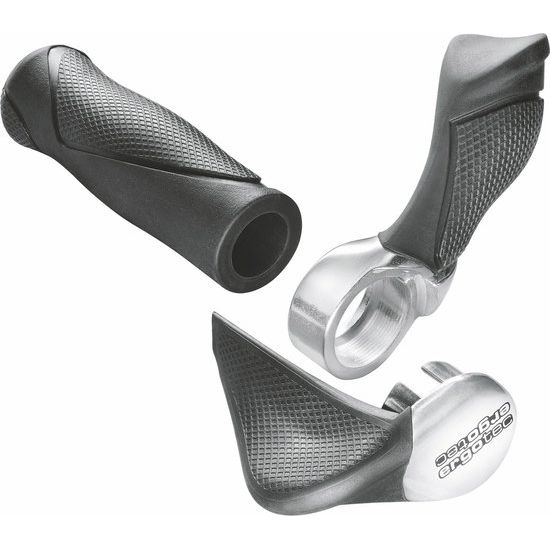 Zwart Ergotec Mf2 Small handvatten van Kraton en aluminium, 130+130 mm, geschikt voor fietssturen