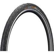 Zwarte 28-inch Continental Contact Plus City Safetyplus breaker stadsfietsband, geschikt voor veilig stadsgebruik.