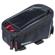 Zwarte Basil Sport Design Double Frametas Top Tube 1,5 liter, stevige fietsfles met dubbel ontwerp voor comfortabele hydratatie