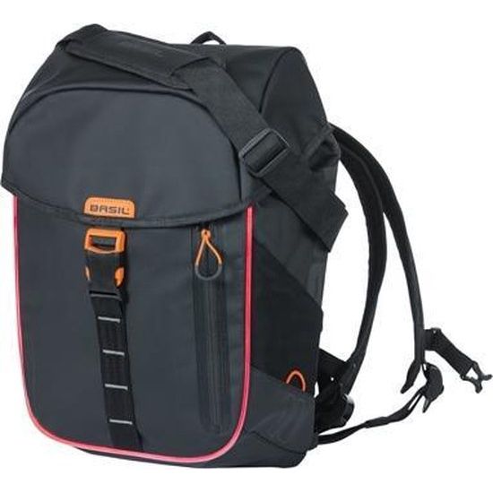 Basil Miles Daypack fietsrugzak in zwart met reflecterende details, 17 liter inhoud, 31x17x44 cm voor dagelijks gebruik