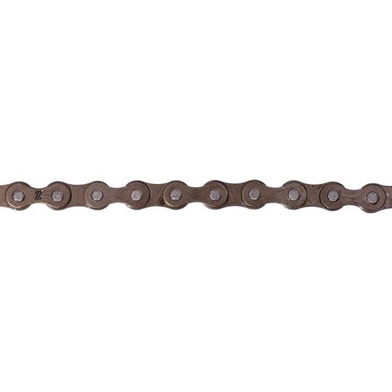 Bruine KMC Z1 smalle enkelspoor ketting met 112 schakels, 1/2" x 3/32" voor fietsen, zichtbaar in de afbeelding