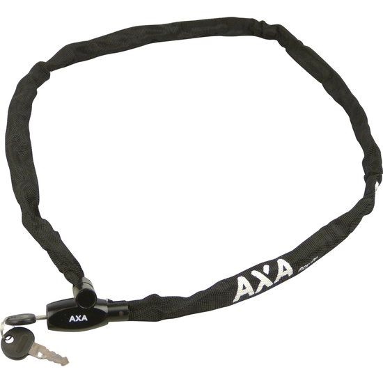 Zwart Axa kettingslot met sleutel, stevig en robuust, Rigid RCK 120/3,5, voor extra beveiliging van fietsen of scooters.