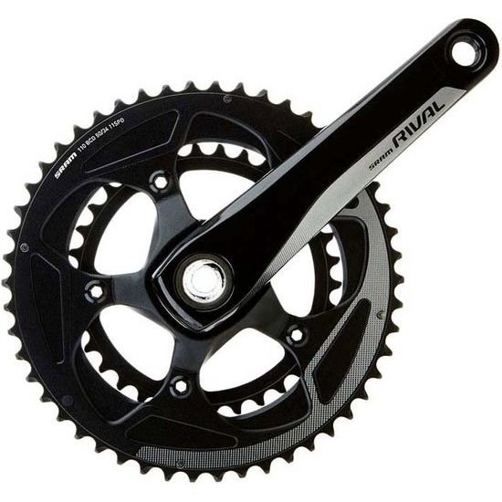 Sram Rival22 Gxp racefiets crankstel in aluminium, 34/50 tandwielen, zichtbaar op de afbeelding.