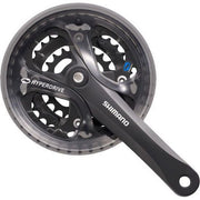Shimano Acera M361 stadsfiets crankstel 42/32/22 in zwart, 7/8-speed, zichtbaar met kettingblad en trapas.