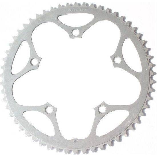 Sterklight kettingblad 10-speed, 53 tanden, zilver, geschikt voor Shimano, Sram en FSA, 130 mm steek, Dural materiaal.