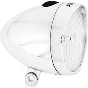 Zilveren Axa Classic LED koplamp met 4 Lux en batterij voor fietsen, zichtbare lamp met helder licht en stevige behuizing