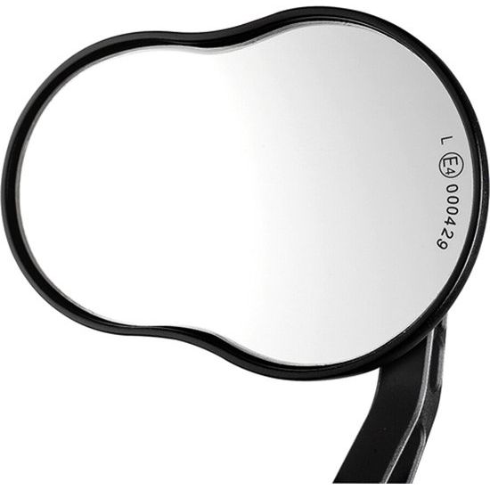 Zwarte Ergotec M-99L fietsspiegels met verstelbare arm en spiegelglas, geschikt voor veilig fietsen.