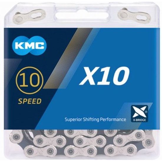 KMC X10 10-speed ketting met 122 schakels, nikkel-geplateerd, geschikt voor racefietsen en mountainbikes