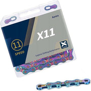 KMC 11-speed X11 ketting met 118 schakels in Aurora blauw, geschikt voor racefietsen en mountainbikes