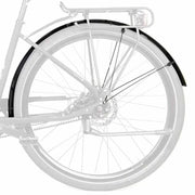 Zwarte SKS Bluemels Stripes spatbordenset voor 28-inch fietsen, inclusief voor- en achterspatborden, geschikt voor stadsfietsen