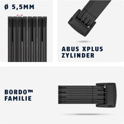 Abus Bordo Granit X Plus 6500K/120 SH vouwslot met ART 2 certificering, zwart met zilveren sluiting voor fietsbeveiliging