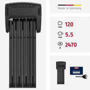 Abus Bordo Granit X Plus 6500K/120 SH vouwslot met ketting, stevig en betrouwbaar fietsslot voor extra beveiliging