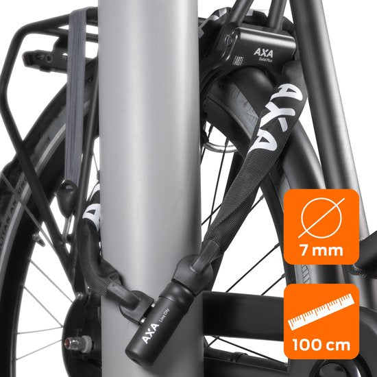 Axa Linq City kettingslot van 100 cm met Ø7 mm ketting, veiligheid index 9, geschikt voor veilig fietsen.