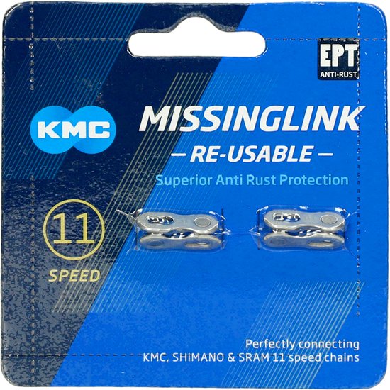 KMC kettingschakel 11-speed EPT, herbruikbaar, zilver, geschikt voor X 11/128, 2 stuks, voor fiets ketting reparatie