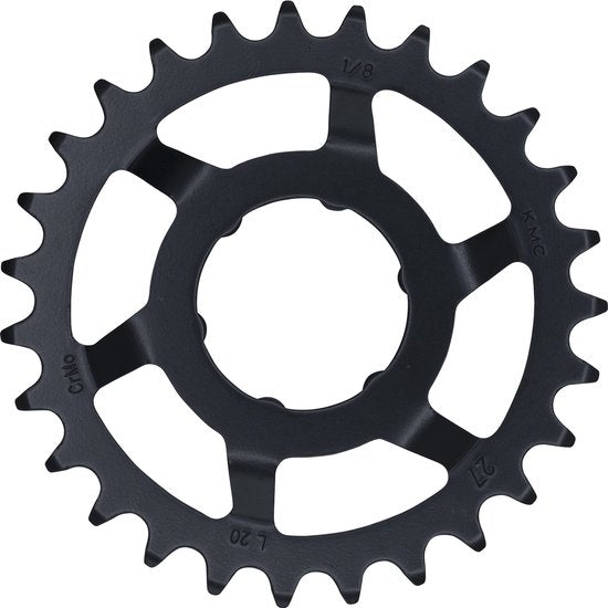 Zwart KMC C7000/7050 1/8" tandwiel voor fiets, zichtbaar met duidelijke tandstructuur en zwarte afwerking.