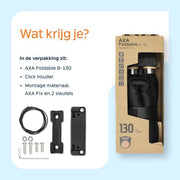 Zwart Axa vouwslot 8-130, 130 cm lang met Ø8 mm ketting voor veilige fietsbeveiliging.