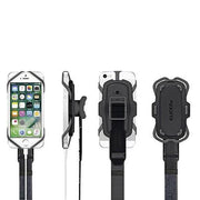 Zwarte KLICKfix Phonepad Loop fiets telefoonhouder met klittenband voor veilige bevestiging op de fiets.