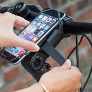 Zwarte KLICKfix Phonepad Loop fietstelefoonhouder met klittenband, geschikt voor veilige bevestiging van telefoon op de fiets