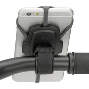 Zwarte KLICKfix Phonepad Loop fiets telefoonhouder met klittenband voor veilige bevestiging op de fiets.