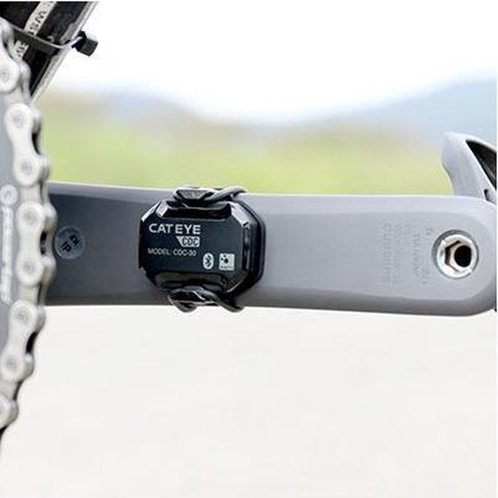 Zwarte Cateye Compd CDC-30 cadanssensor met Bluetooth, ANT+ en IPX7 waterdicht, geschikt voor fietsmeting.