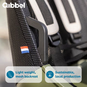 Qibbel achter kinderzitje dragerbevestiging voor fiets, cappuccino kleur, geschikt voor veilige fietsritten.