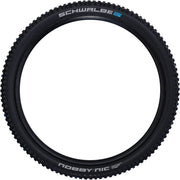 Zwarte Schwalbe Nobby Nic Evo Addix Speedgrip MTB-band voor 29 inch mountainbikes, profiel en profielrug zichtbaar.