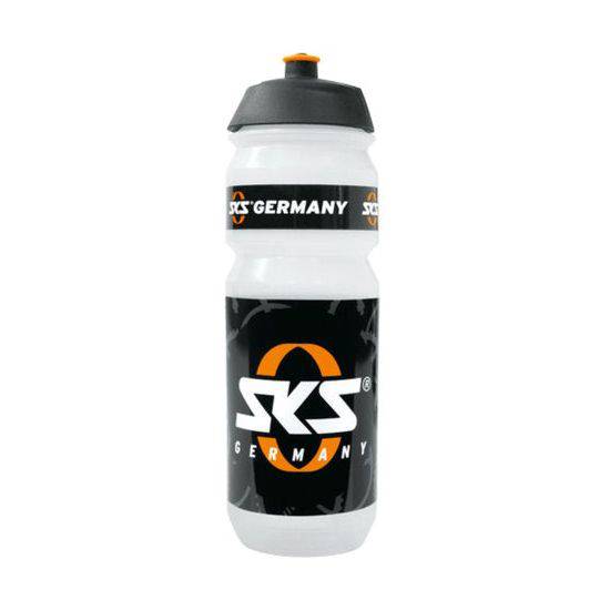 Transparante en zwarte SKS bidon van 750 ml, geschikt voor hydratatie tijdens het fietsen.