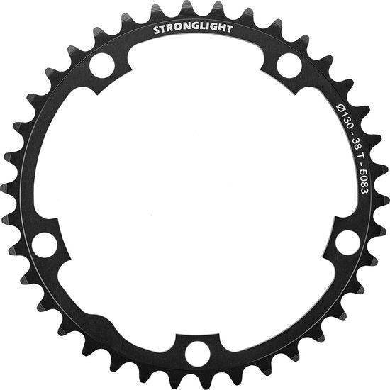 Sterklight 10-speed kettingblad Shimano/Sram/Fsa Type S Dural 38T zwart, zichtbaar met 130mm steek, geschikt voor fiets.